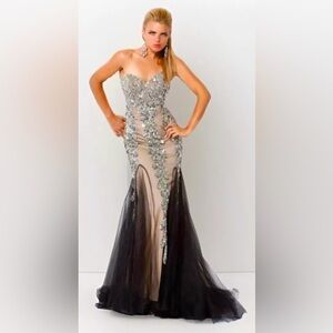 Jovani Beaded Sequin Illusion Evening Dress 17438(sz10)